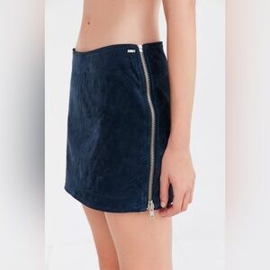 OBEY Nomad Blue Suede Leather Side Zip Mini Skirt